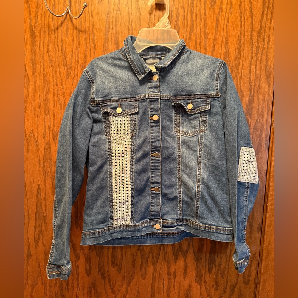 Kid's Blue Denim Jacket with White Crochet Panels